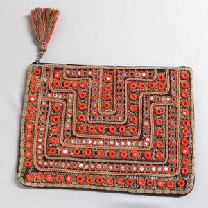 NWOT Boho Mirrored Embroidered Clutch Bag